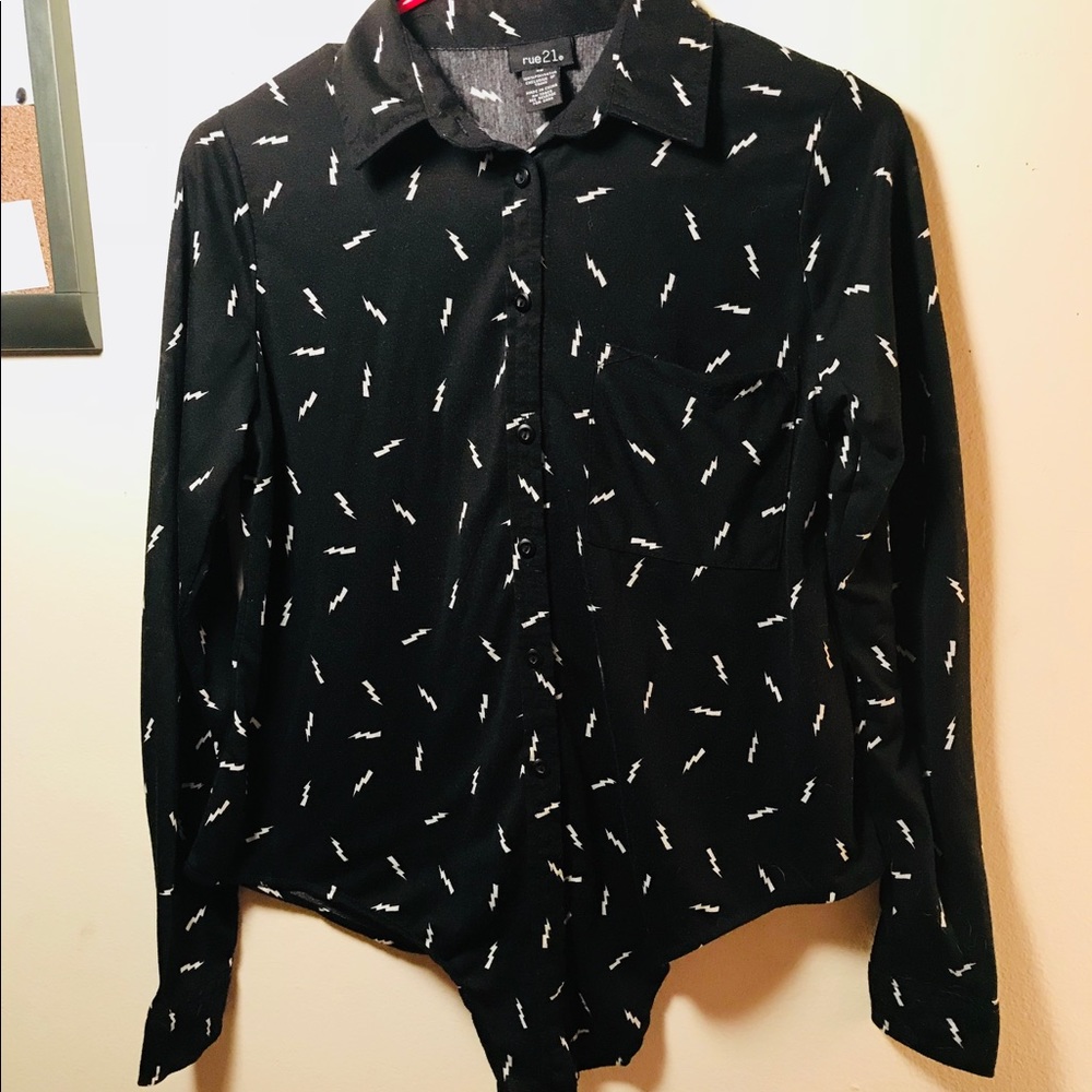 Rue21 Black Shirt with White Lightning Bolts